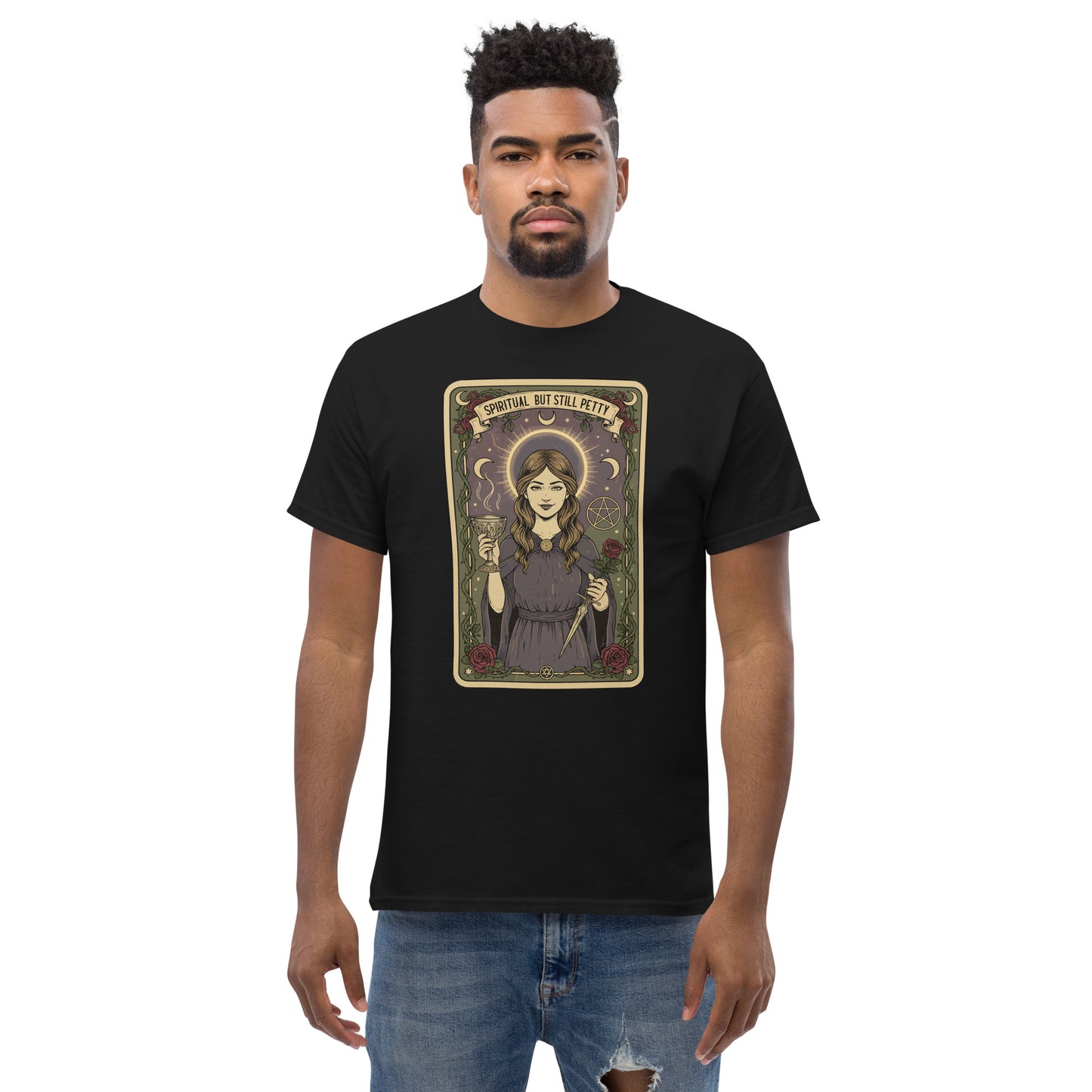 Spiritual But Still Petty T-Shirt, Funny Occult Witchy Tarot Card Tee
