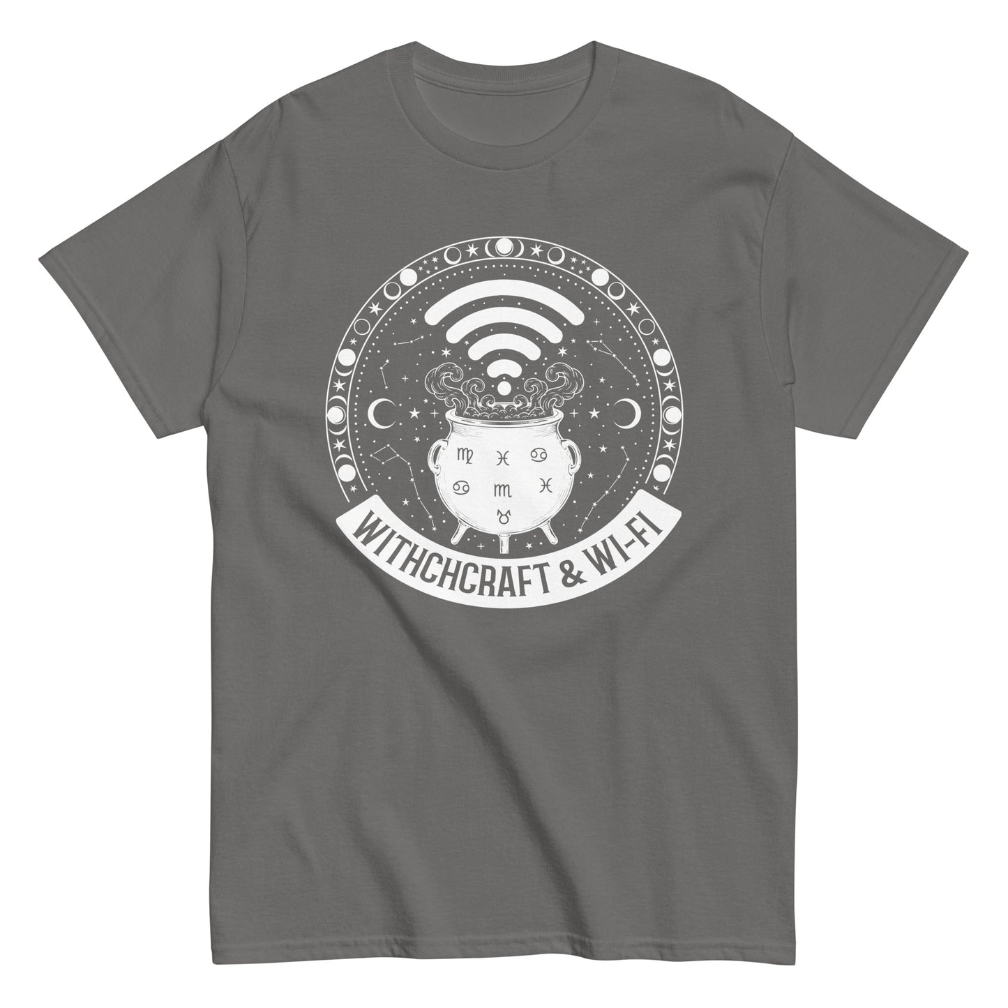 Witchcraft & Wi-Fi T-Shirt | Funny Modern Witch Tee | Occult Humor Celestial Shirt | Magical Cauldron Graphic Tee