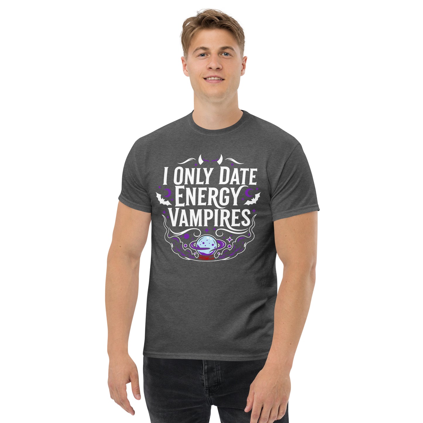 I Only Date Energy Vampires T-Shirt | Funny Goth Humor Tee | Occult Vampire Bats Shirt