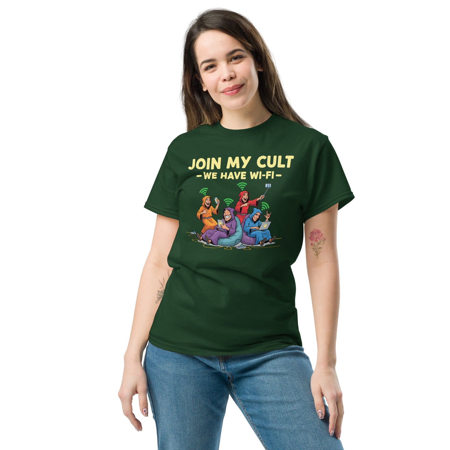 Join My Cult We Have Wi-Fi T-Shirt | Funny Internet Satire Tee