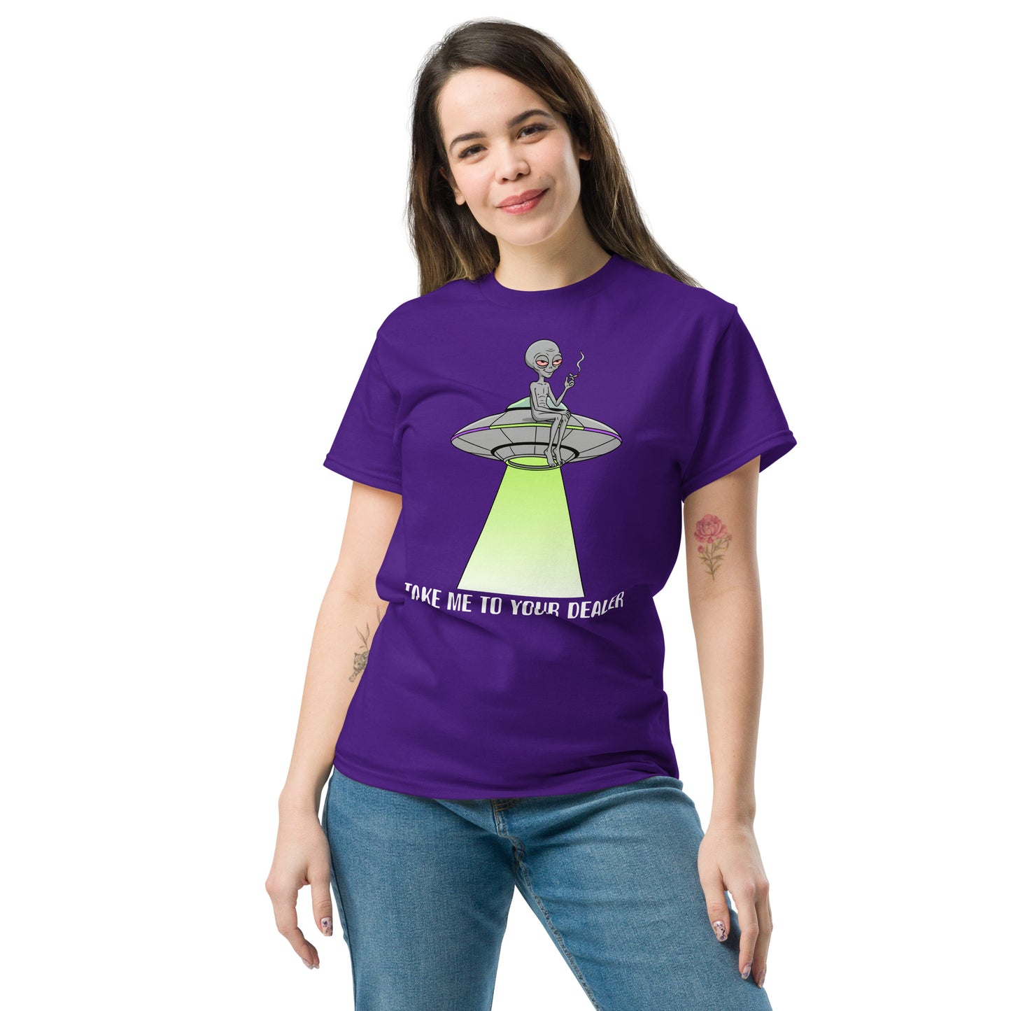 Take Me To Your Dealer T-Shirt | Funny Alien UFO Graphic Tee | Weed Stoner Conspiracy Shirt