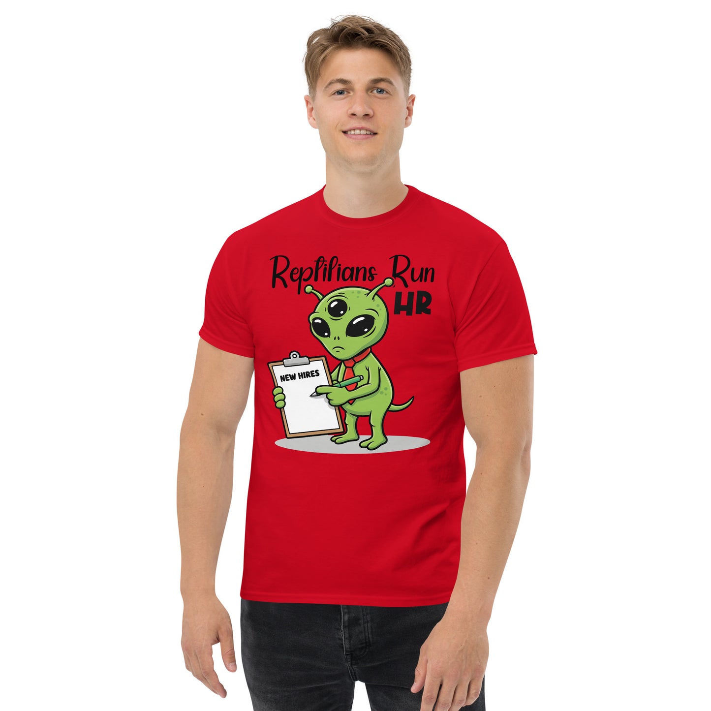 Reptilians Run HR T-Shirt, Funny Alien Conspiracy Theory Unisex Classic Tee