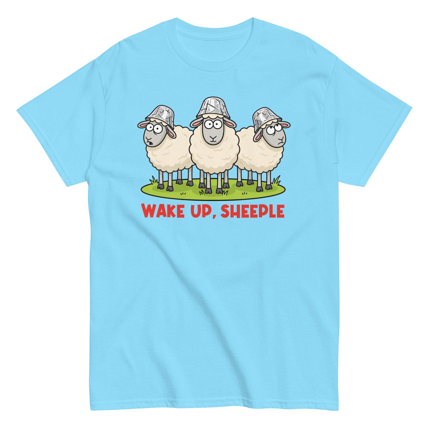 Wake Up Sheeple T-Shirt | Funny Conspiracy Theory Tee | Tin Foil Hat Sheep Graphic Shirt