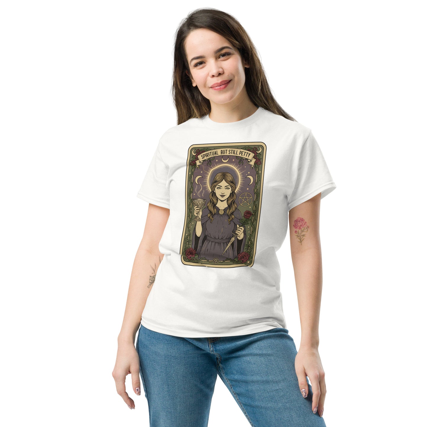 Spiritual But Still Petty T-Shirt, Funny Occult Witchy Tarot Card Tee