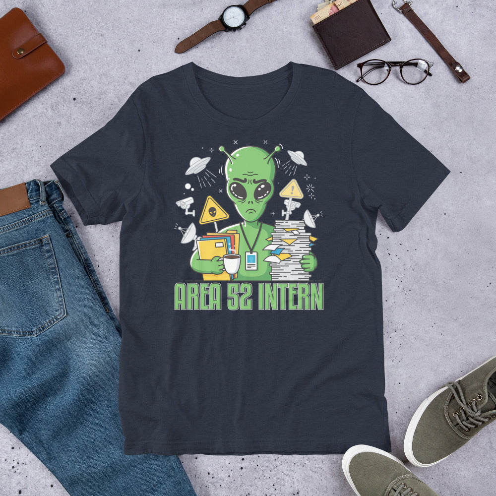 Area 52 Intern T-Shirt – Funny Alien UFO Spoof of Area 51