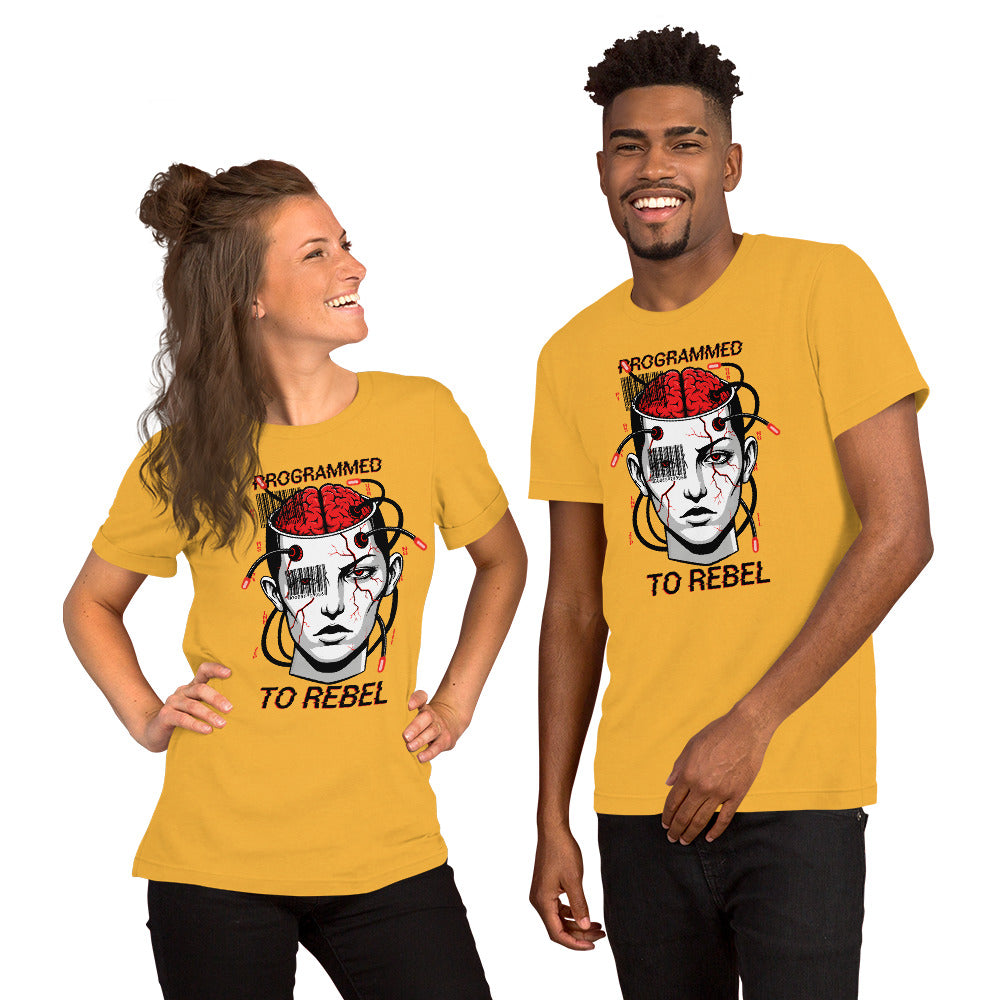 Programmed To Rebel Cyberpunk Dystopian T-Shirt | Mind Control Barcode Brain Graphic