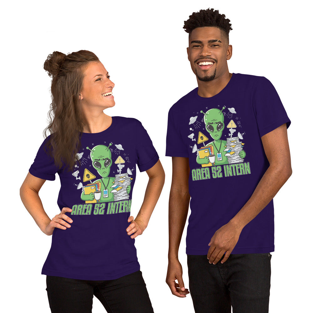 Area 52 Intern T-Shirt – Funny Alien UFO Spoof of Area 51
