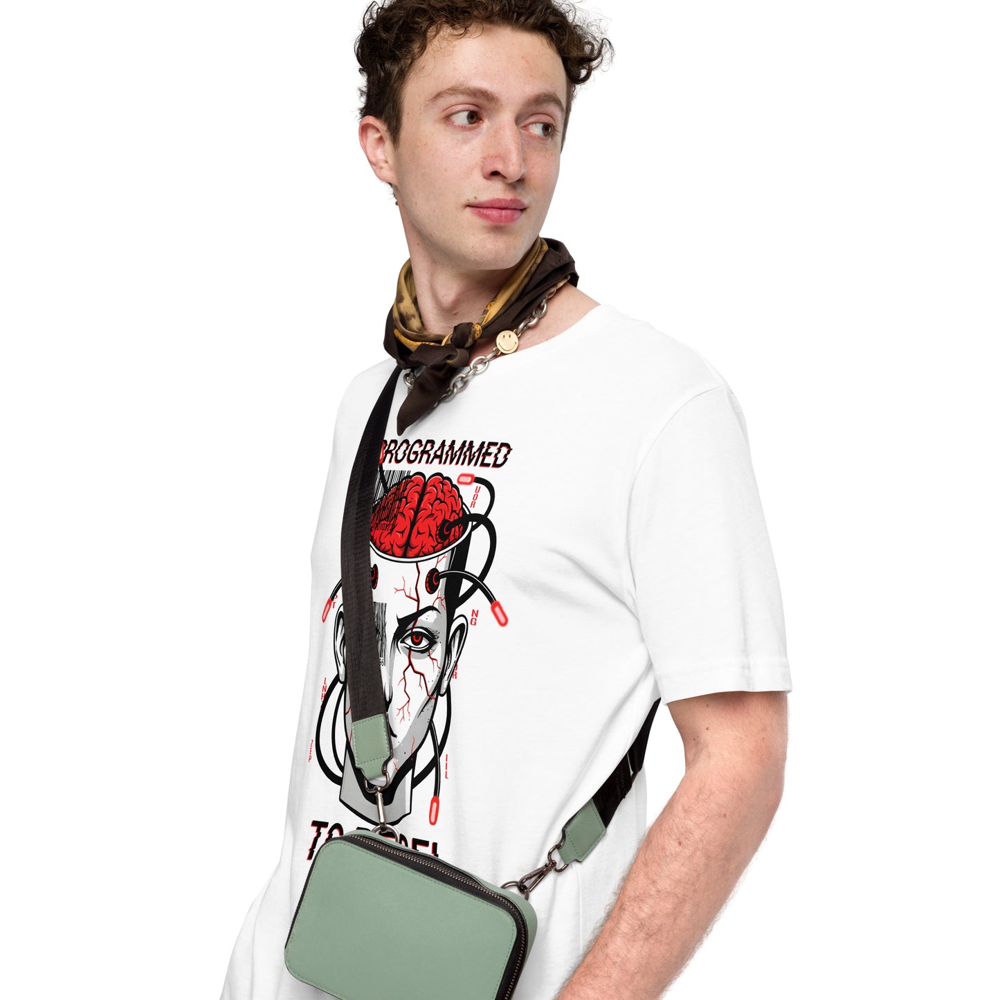 Programmed To Rebel Cyberpunk Dystopian T-Shirt | Mind Control Barcode Brain Graphic