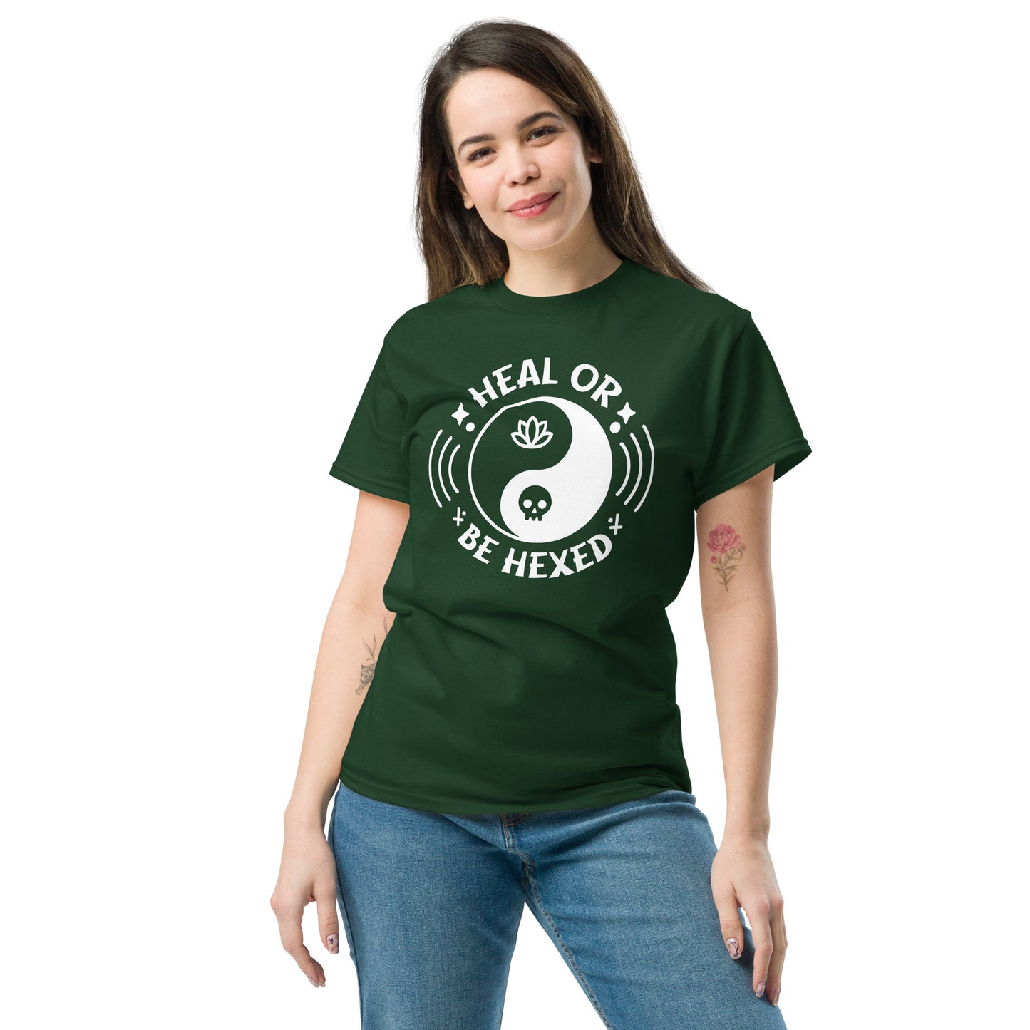 Heal or Be Hexed Spiritual & Cult Wellness Satire Unisex classic tee