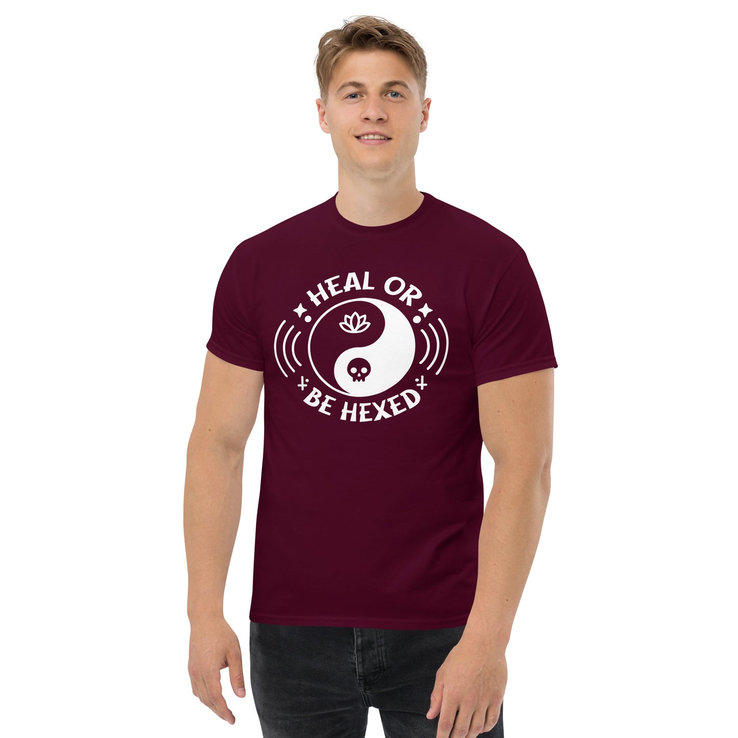 Heal or Be Hexed Spiritual & Cult Wellness Satire Unisex classic tee