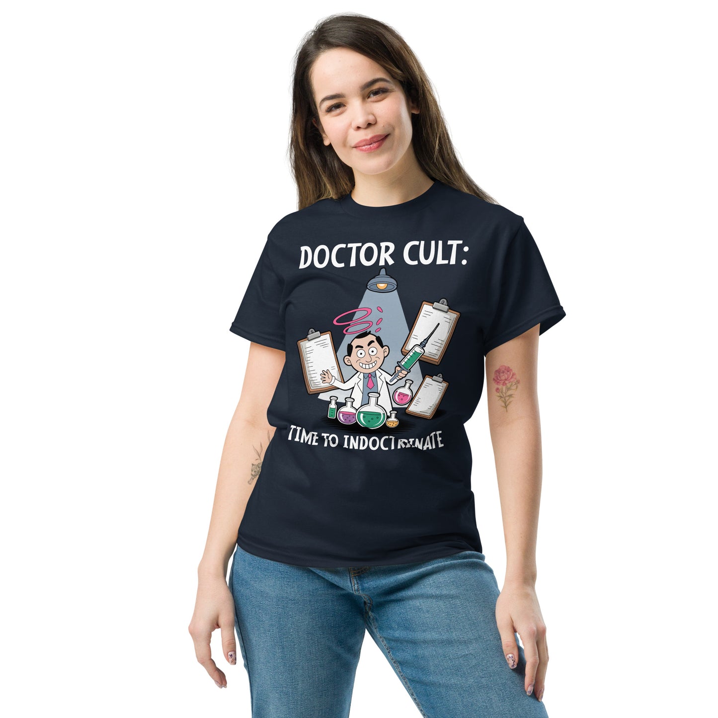 Doctor Cult Indoctrination Lab – Mad Scientist Pop Culture Cult Mashup TeeUnisex classic tee