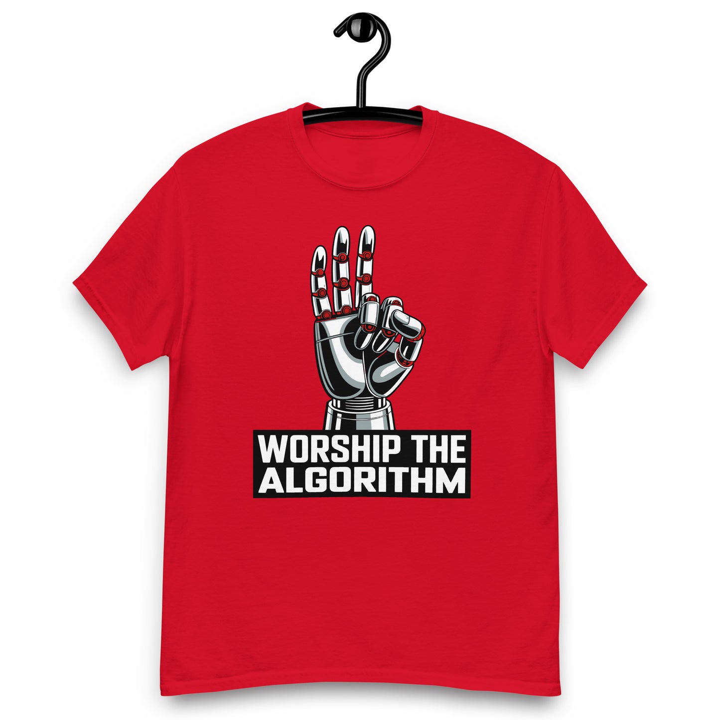 Worship The Algorithm Dystopian Tee | Mind Control AI Robot Hand Unisex classic tee