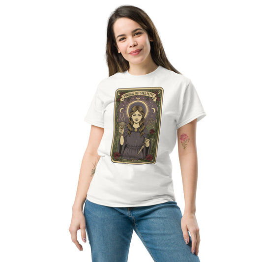 Spiritual But Still Petty T-Shirt, Funny Occult Witchy Tarot Card Tee