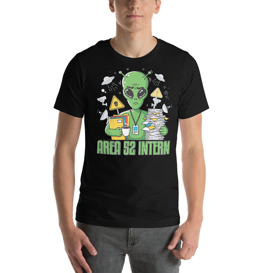 Area 52 Intern T-Shirt – Funny Alien UFO Spoof of Area 51